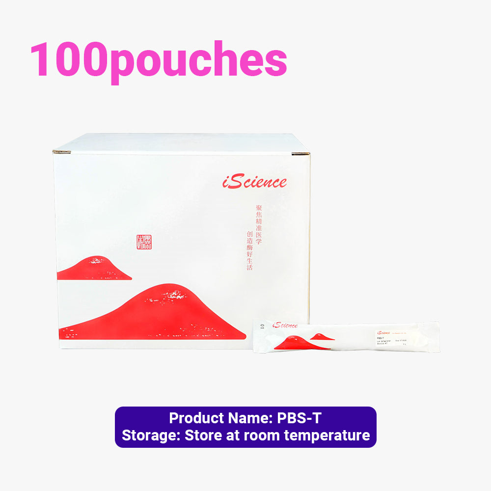 100 paquetes de gránulos instantáneos de solución tampón PBS-T, concentración de 1 l/bolsa, almacenamiento a temperatura ambiente, se recomienda envío a temperatura ambiente.
