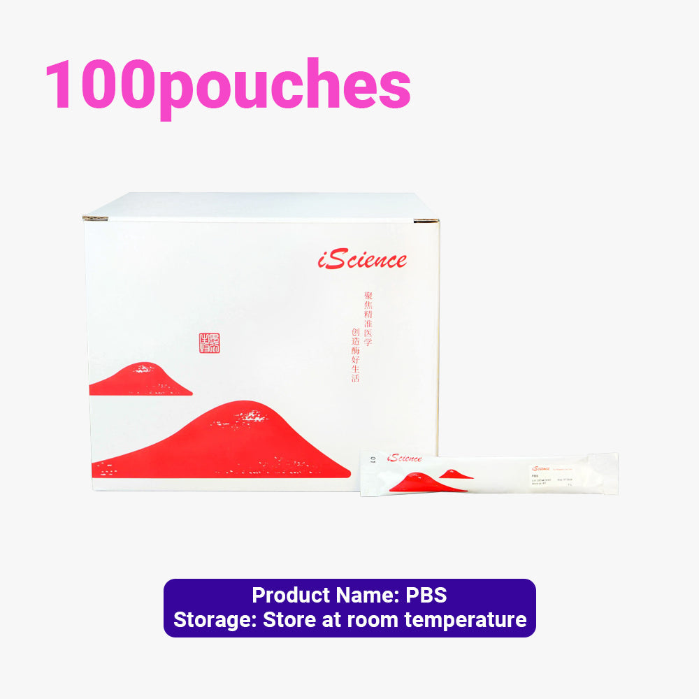 100 paquetes de gránulos instantáneos de solución tampón PBS, concentración de 1 l por bolsa, estables a temperatura ambiente, aptos para envío a temperatura ambiente.