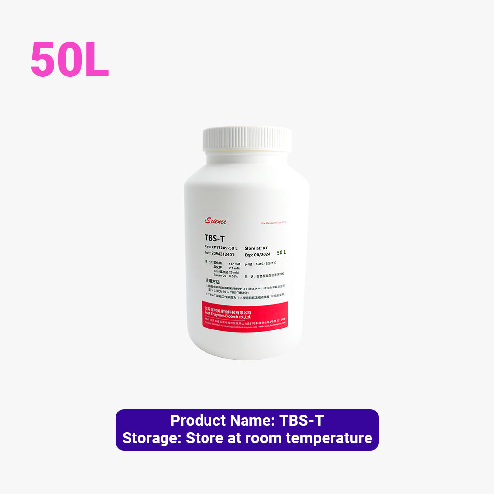 Solución tampón TBS-T en gránulos instantáneos - 50 l por botella, almacenamiento a temperatura ambiente, envío a temperatura ambiente