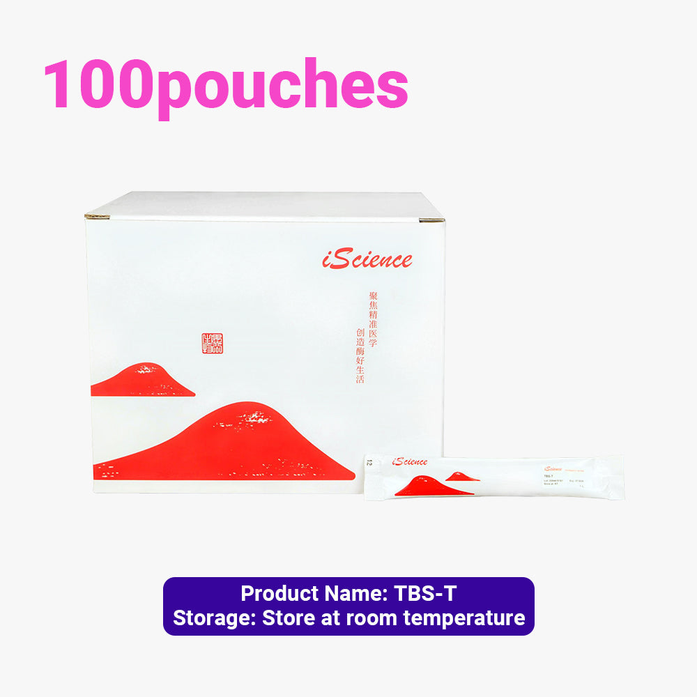 100 paquetes de gránulos instantáneos de solución tampón TBS-T, concentración de 1 l por bolsa, almacenamiento a temperatura ambiente, apto para envío a temperatura ambiente.