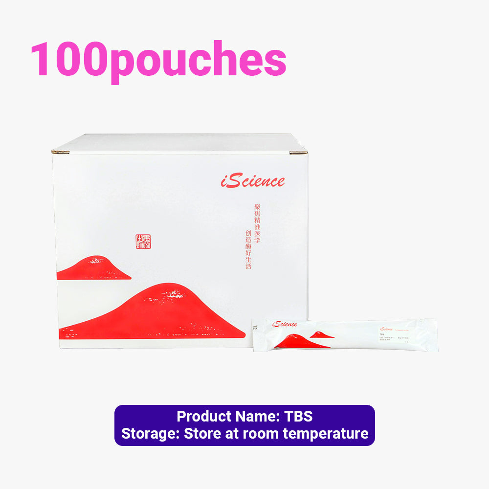 100 paquetes de gránulos instantáneos de solución tampón TBS, concentración de 1 l/bolsa, almacenamiento a temperatura ambiente, se recomienda envío a temperatura ambiente.