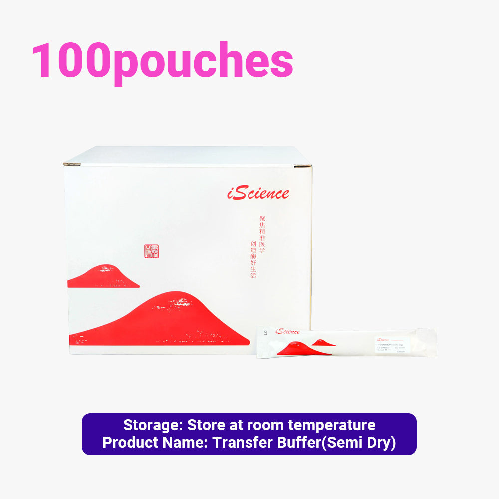 100 paquetes de tampón de transferencia (semi seco), concentración de 1 l/bolsa, almacenamiento a temperatura ambiente, apto para envío a temperatura ambiente.