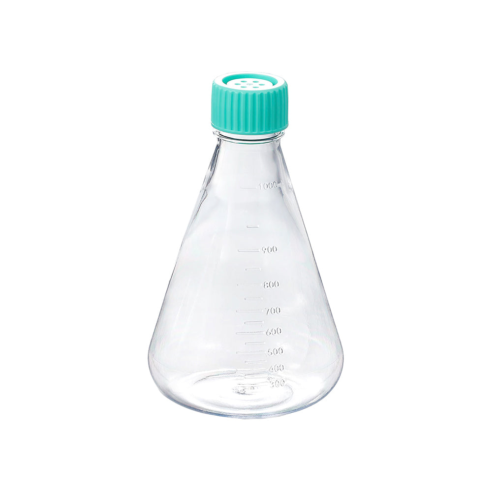 Matraz Erlenmeyer de PC estéril de 1000 ml, sin tratamiento, con tapa de ventilación, ADNasa/ARNasa, apirógeno