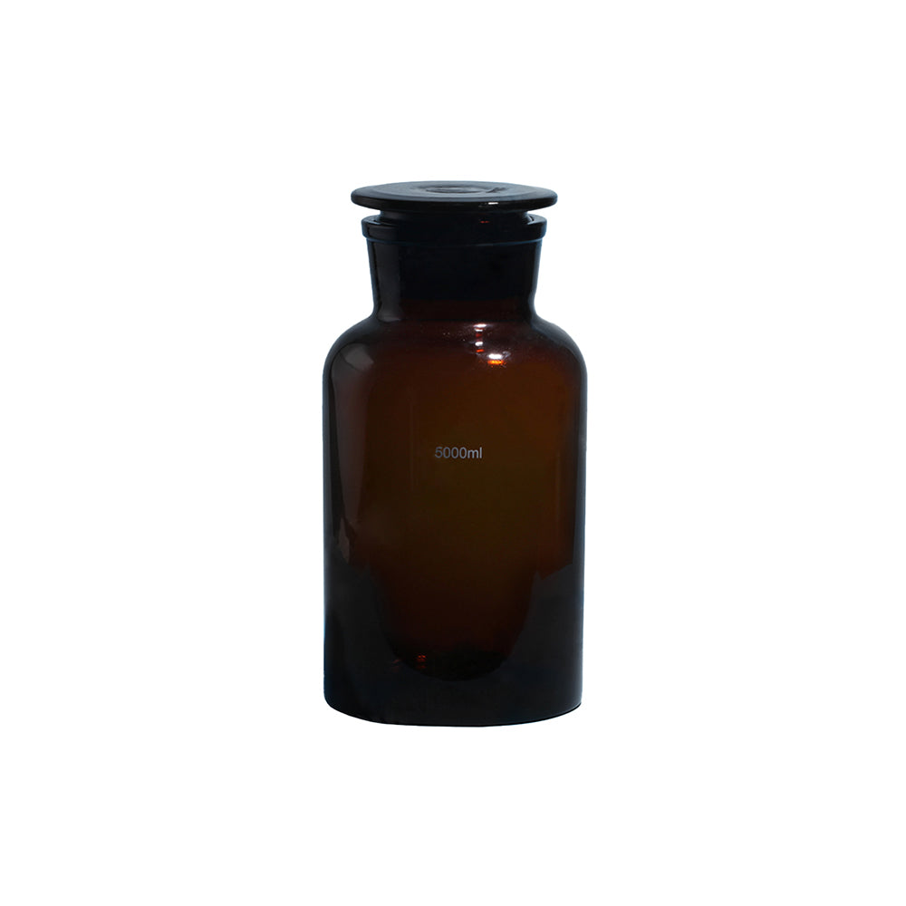 Reagent Bottle, Wide Mouth, Amber Glass, with Glass/Plastic Stopper, 1000mL, ID 55mm, OD 106mm, H 190mm, 24 pcs/case