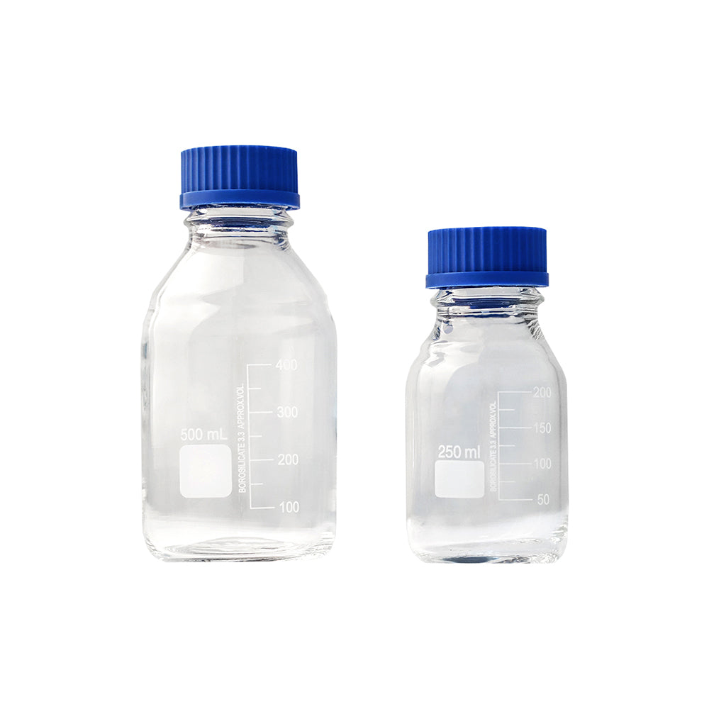 Reagent Bottle, Clear Glass, GL45 Blue Screw Cap, Graduated, 10000mL, Thread OD 45mm, OD 227mm, H 410mm, 4 pcs/case