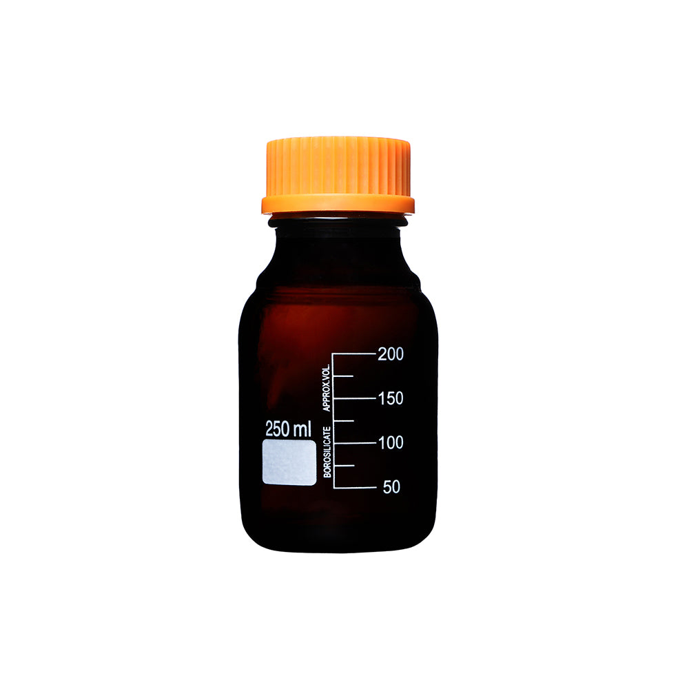 Reagent Bottle, Amber Glass, GL45 Yellow Screw Cap, Graduated, 500mL, Thread OD 45mm, OD 86mm, H 176mm, 48 pcs/case