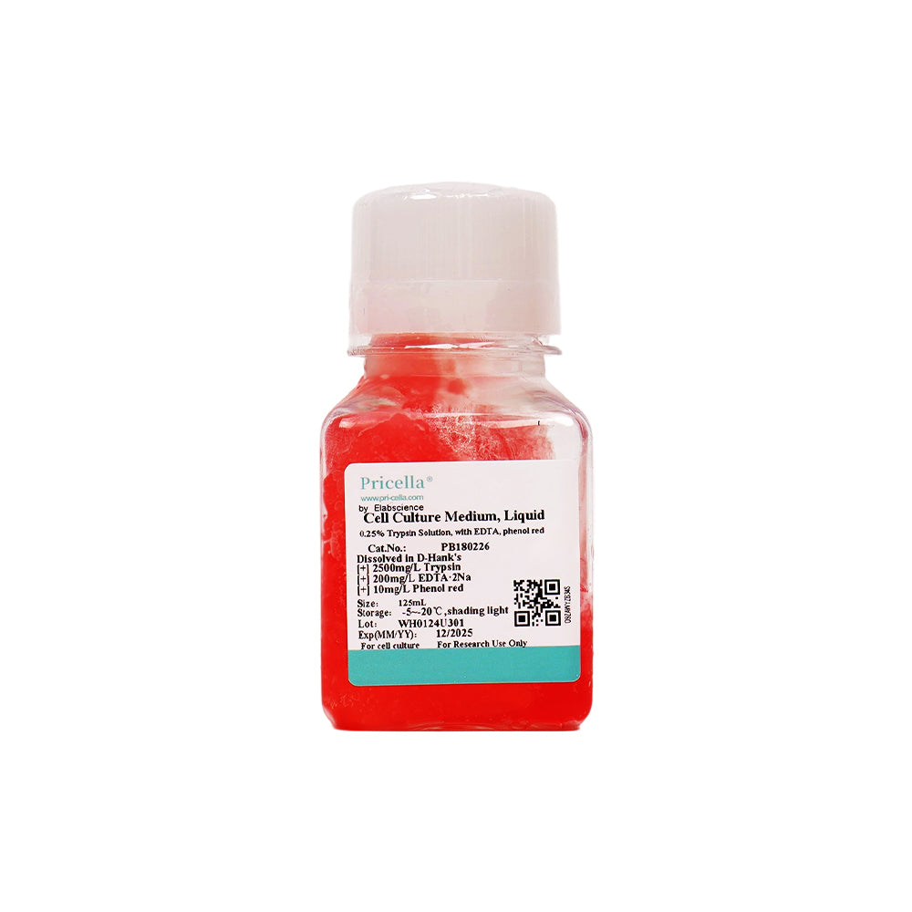 0.25% Trypsin Solution, with EDTA, phenol red, dissolved in D-Hank's, 125 mL
