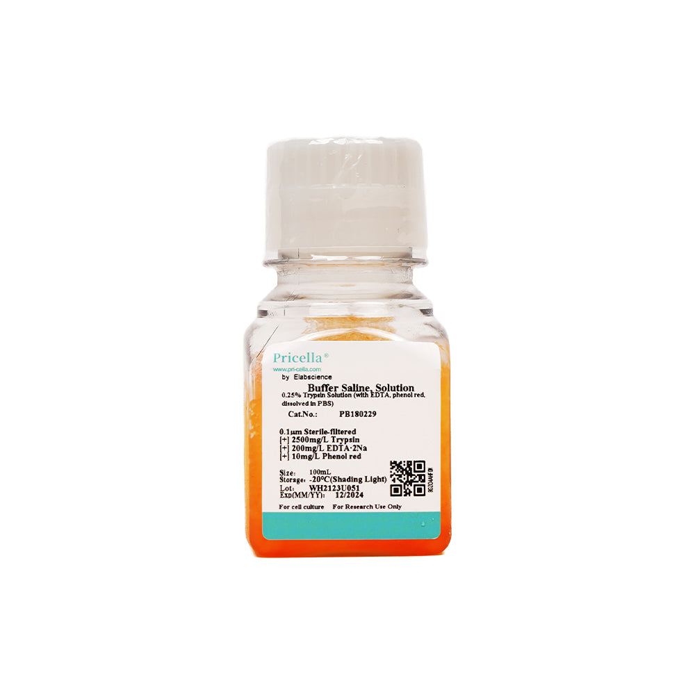 0.25% Trypsin Solution, with EDTA, phenol red, dissolved in PBS, 100mL