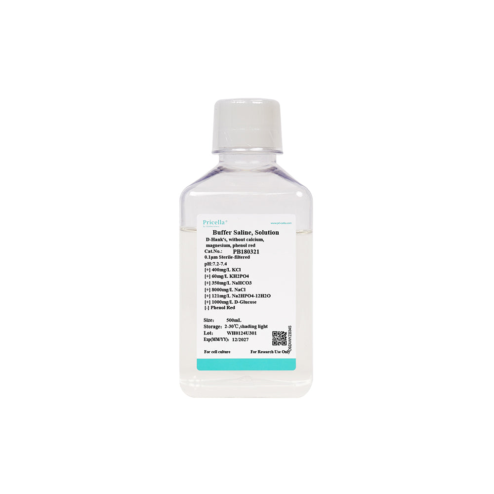Solución salina balanceada de D-Hank (D-HBSS), sin calcio, magnesio ni rojo fenol, 500 ml