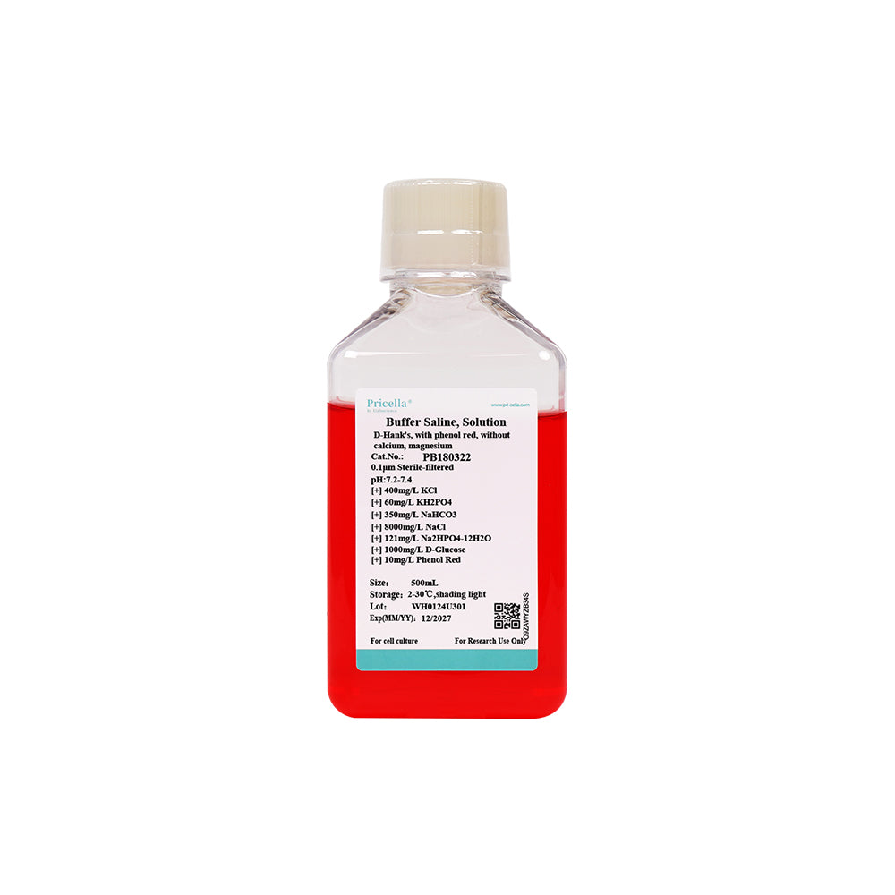 Solución salina balanceada de D-Hank (D-HBSS), con rojo fenol, sin calcio ni magnesio, 500 ml