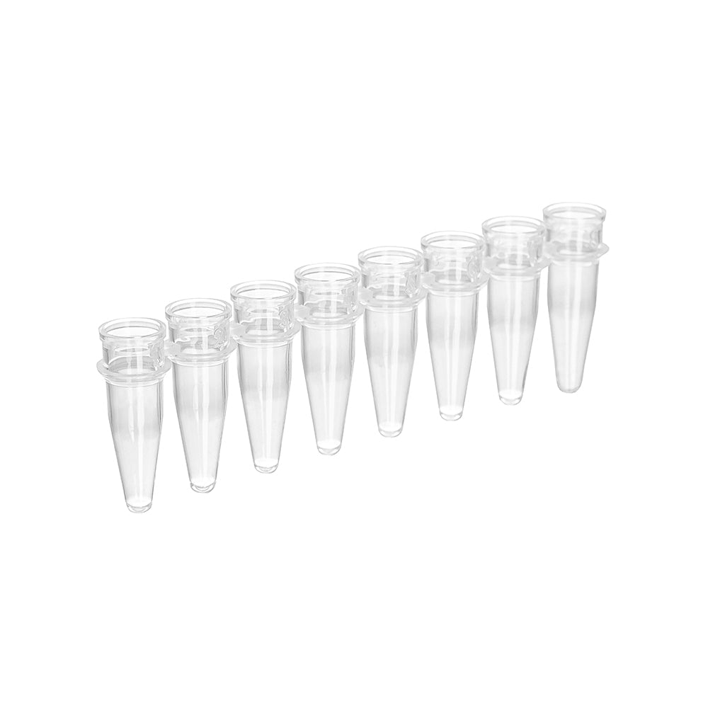 PCR strip tubes, 1.6 mL, 8 stripsx0.2ml, Natural Color, Flat cap, DNAse&RNAse Free, bag packing way, 1250piece(s)/case