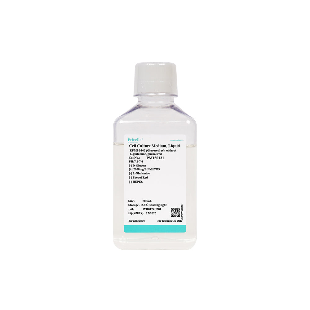 RPMI-1640 (sin glucosa), sin L-glutamina, rojo fenol, 500 ml