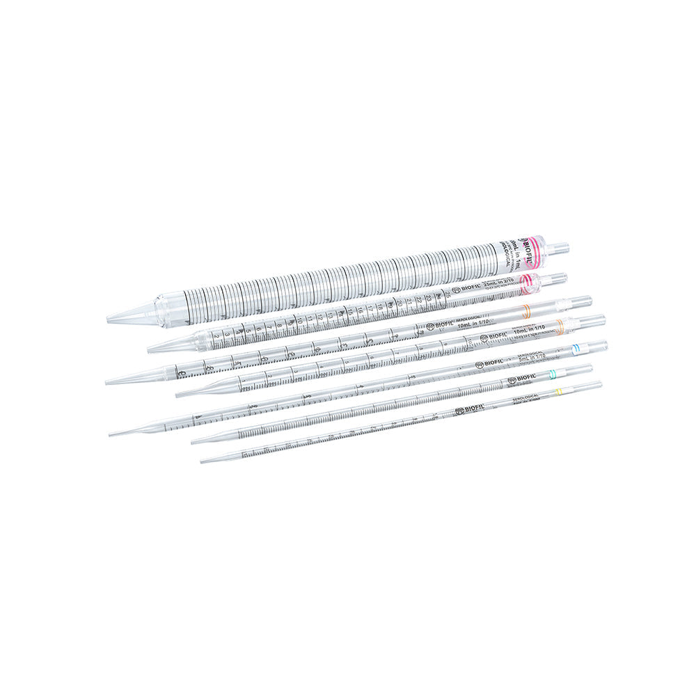 Serological Pipets, 10 mL, Wide mouth, Graduation 1/10 mL, Orange Color code, Sterile, 200piece(s)/case