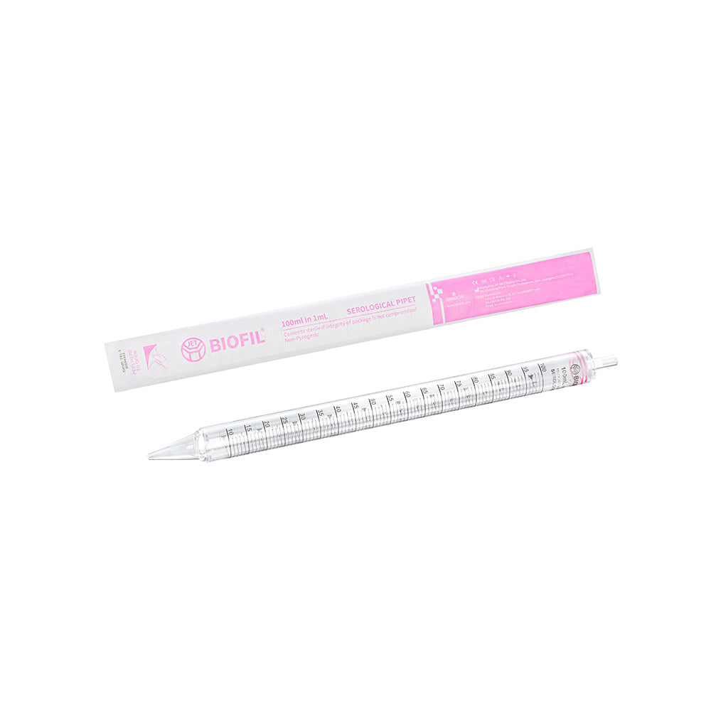 100 mL Sterile Serological Pipets, 1 mL Graduations, GPPS Material, Individually Packaged (Paper/Plastic)