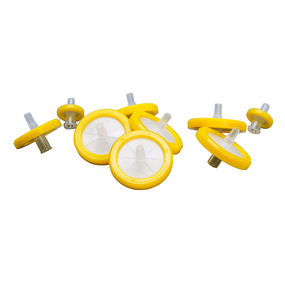 Filtros de jeringa, 0,22 μm, 25 mm, membrana MCE, amarillos, estériles, 360 piezas/caja
