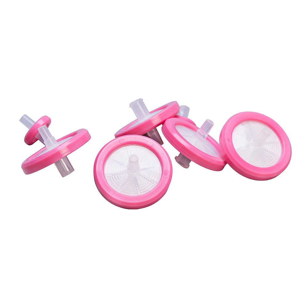 Filtros de jeringa, 0,22 μm, 25 mm, membrana de nailon, rosa, estériles, 500 unidades/caja