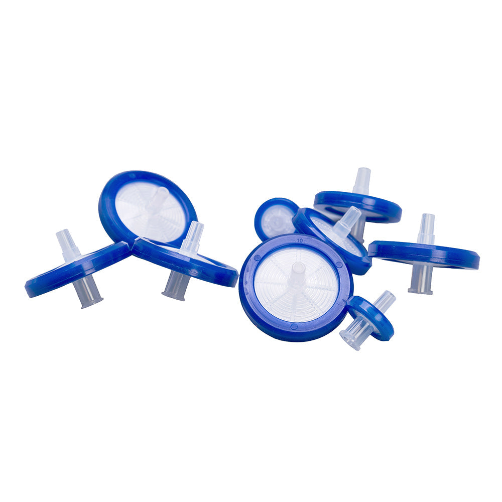 Filtros de jeringa de 0,45 μm, 30 mm, SFCA, membrana, azul profundo, estériles, 360 unidades/caja