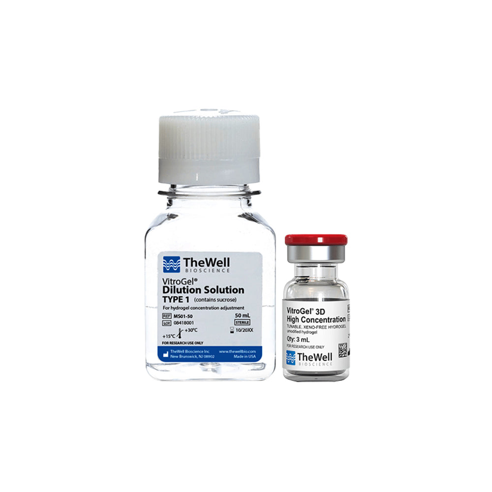 Kit de hidrogel sin xenotransferasa de alta concentración VitroGel® 3D con solución de dilución con sacarosa para una osmolaridad óptima, 3 ml