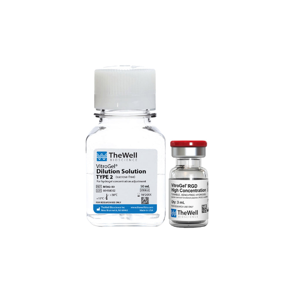 Kit de hidrogel VitroGel® RGD de alta concentración sintonizable sin xenonucleótidos con solución de dilución sin sacarosa para cultivos celulares sensibles al azúcar, 3 ml
