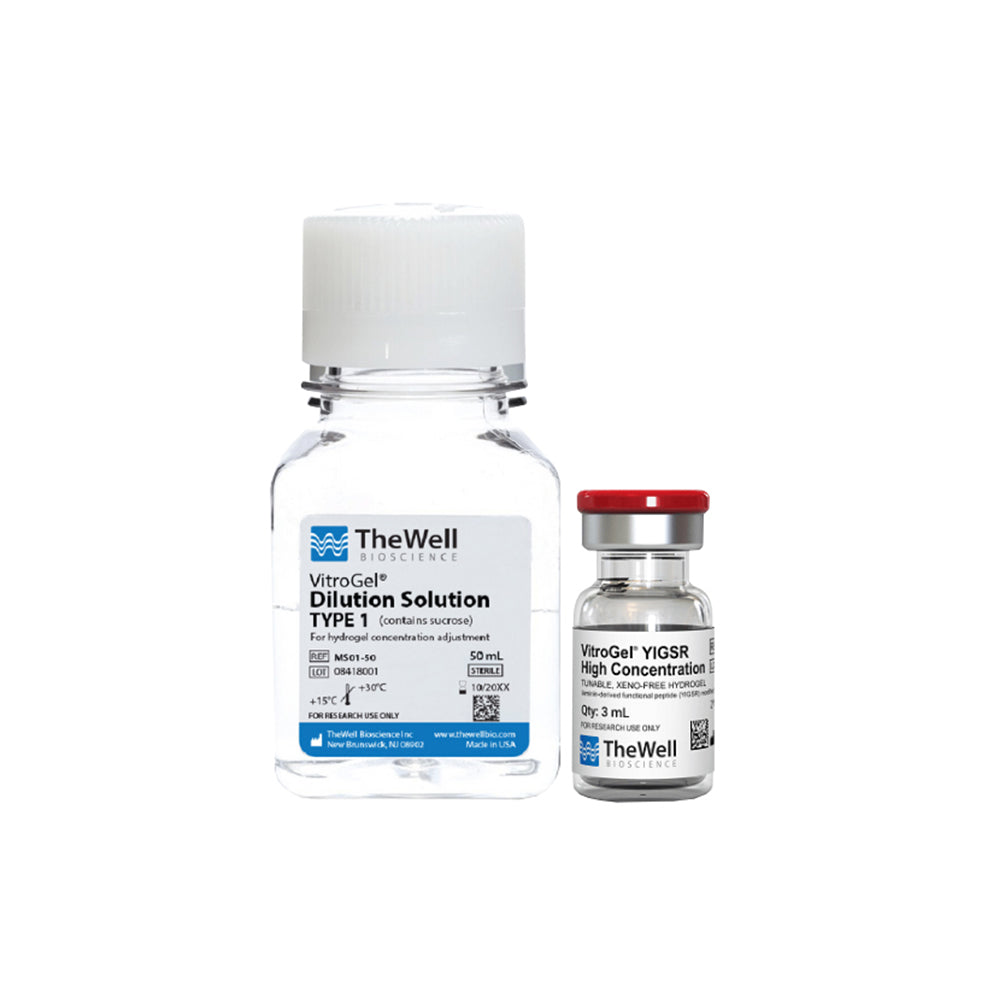 Kit de hidrogel sin xenoxano de alta concentración ajustable VitroGel® YIGSR con solución de dilución que contiene sacarosa para una osmolaridad óptima, 3 ml