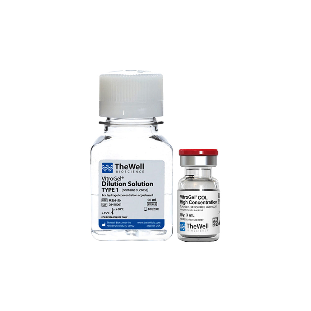 Kit de hidrogel sin xenotransferasa de alta concentración VitroGel® COL con solución de dilución con sacarosa para una osmolaridad óptima, 3 ml