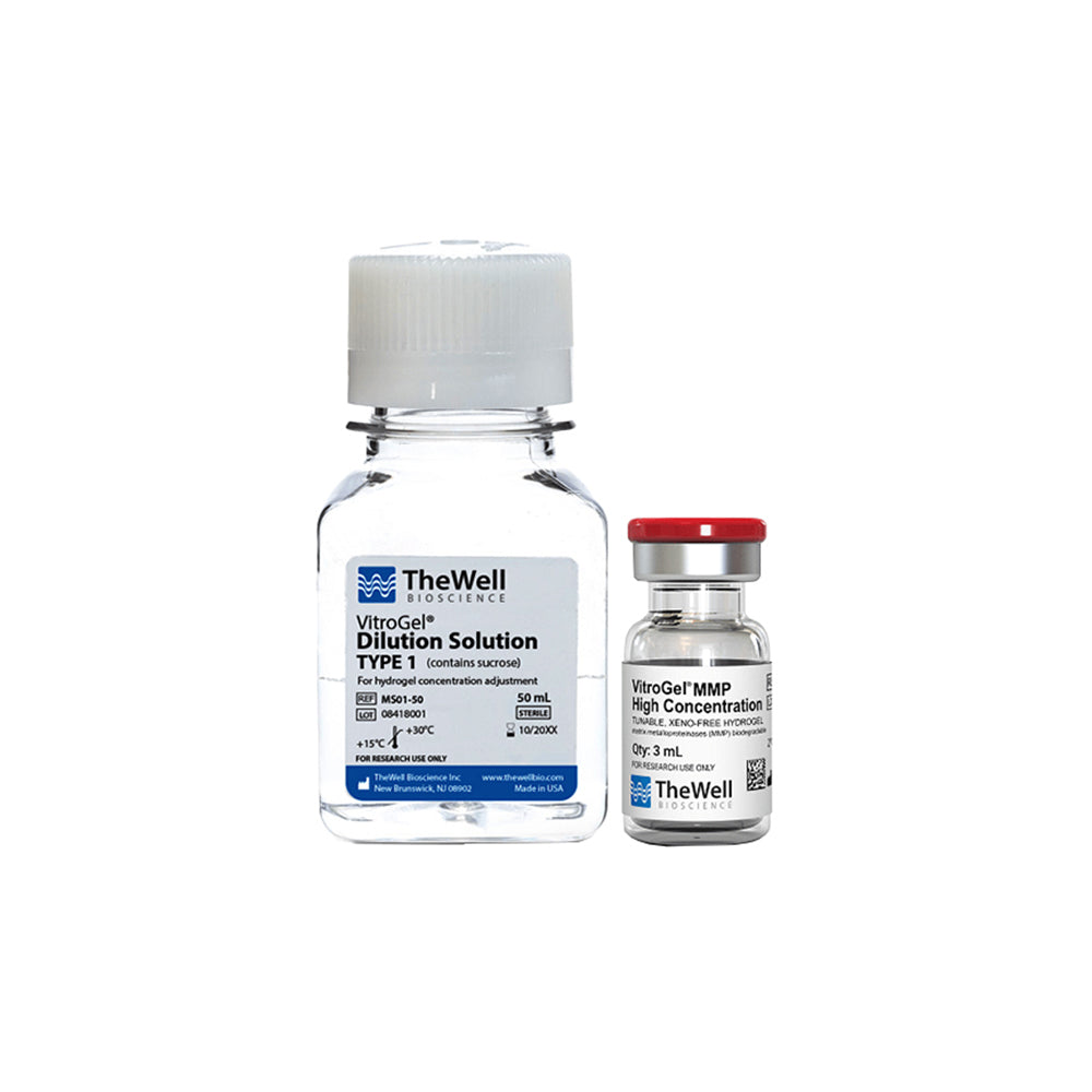 Kit de hidrogel VitroGel® MMP de alta concentración sintonizable sin xeno con solución de dilución que contiene sacarosa para una osmolaridad óptima, 3 ml
