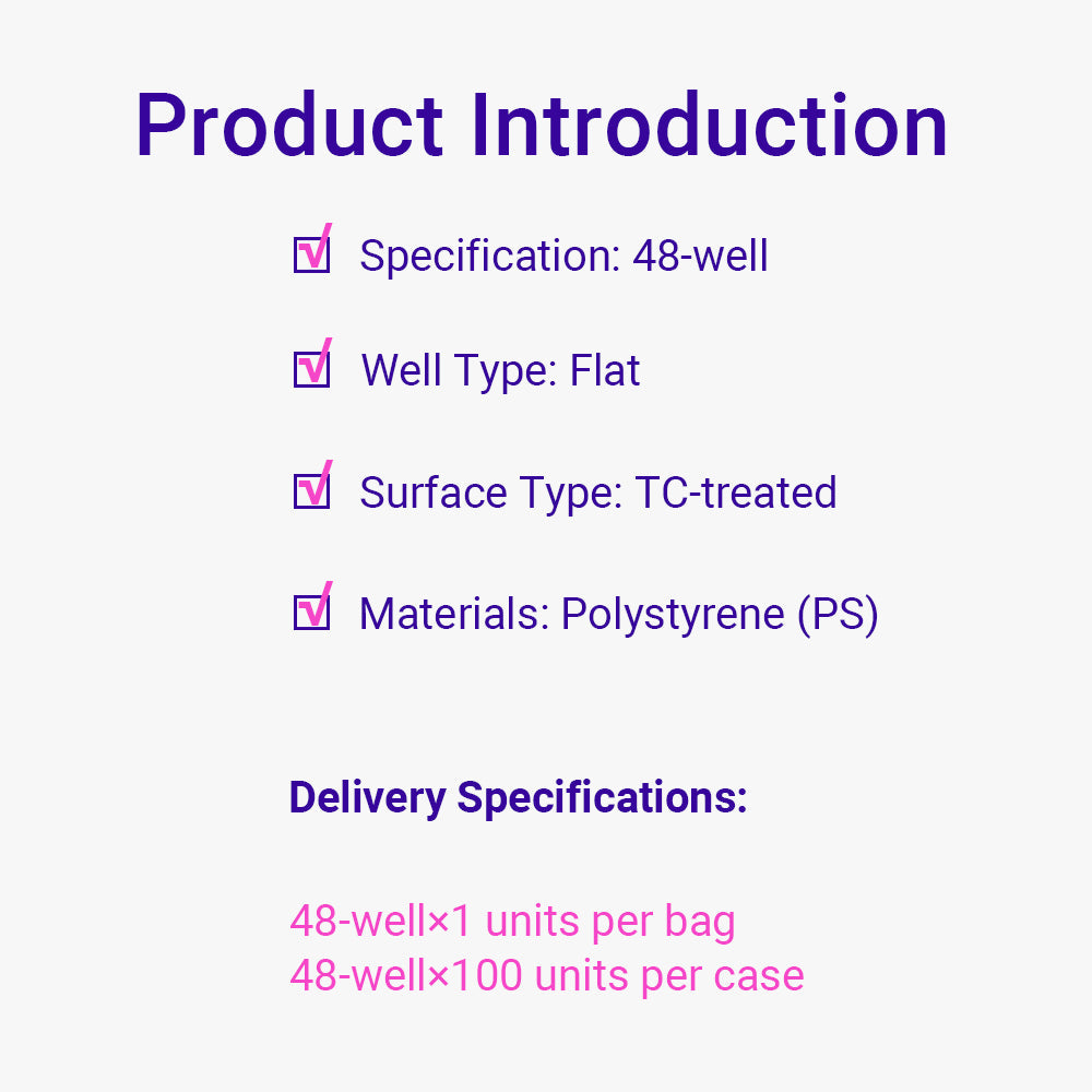 48 Well Cell Culture Plates, TC Treated, Flat Bottom, Sterile, PS